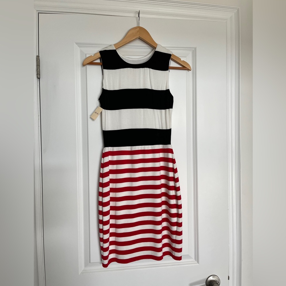 Bailey 44 XS - fully lined Black and Red Striped Midi bodycon dress